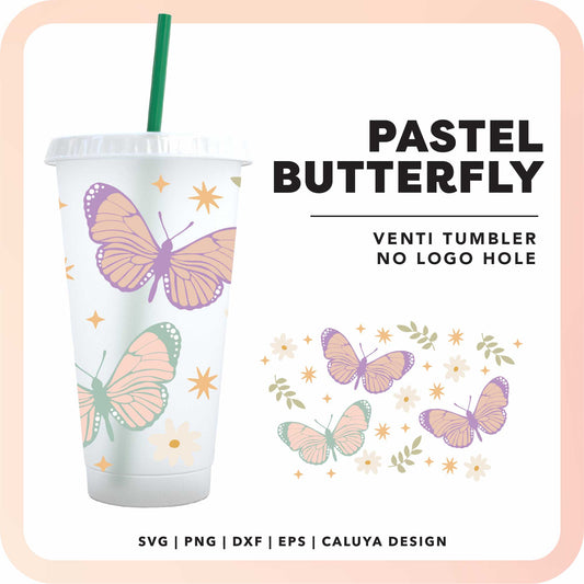 No Logo Venti Cup Wrap SVG | Pastel Butterfly SVG
