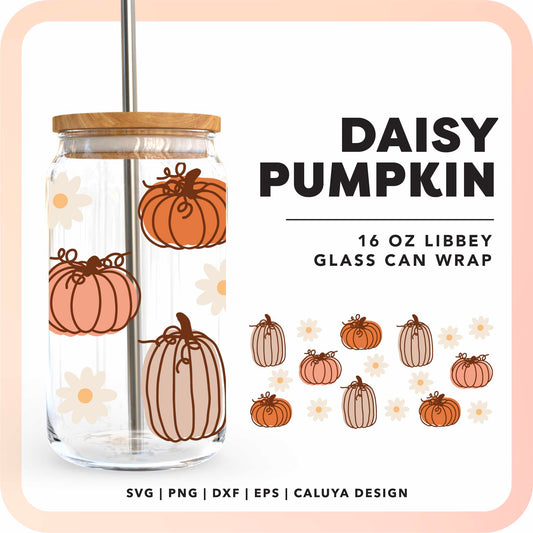 16oz Libbey Can Cup Wrap | Daisy Pumpkin SVG