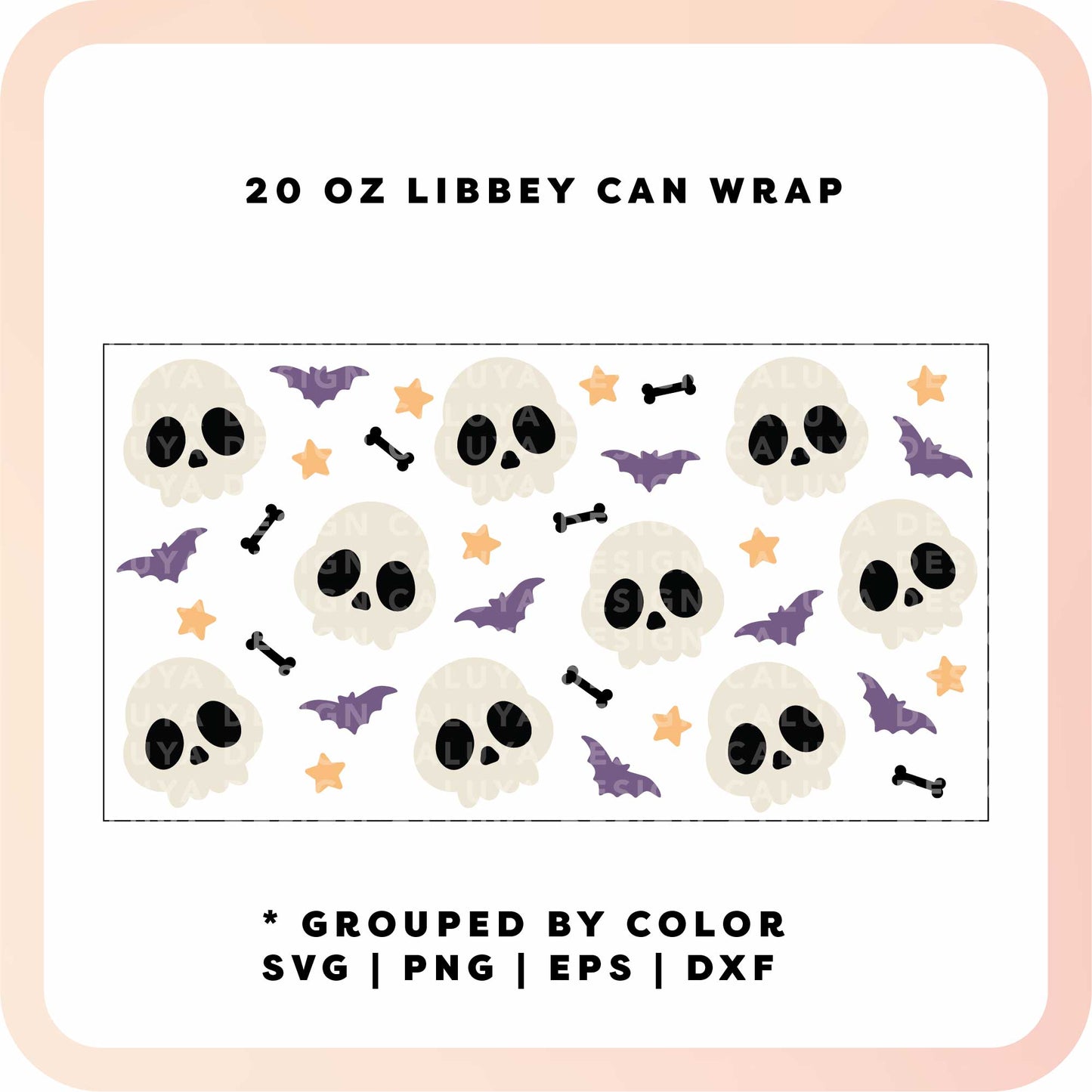 20oz Libbey Can Cup Wrap | Skull & Bat Halloween Wrap SVG