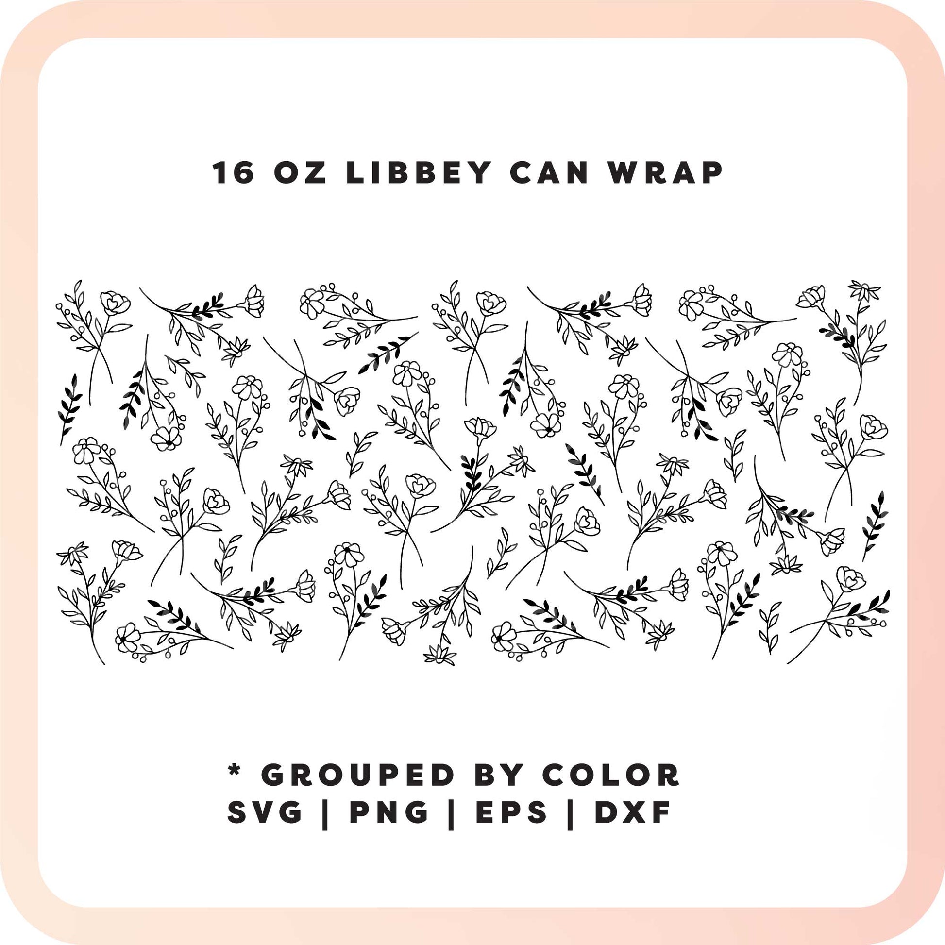 16oz Libbey Can Cup Wrap SVG | Wildflower Line Art SVG