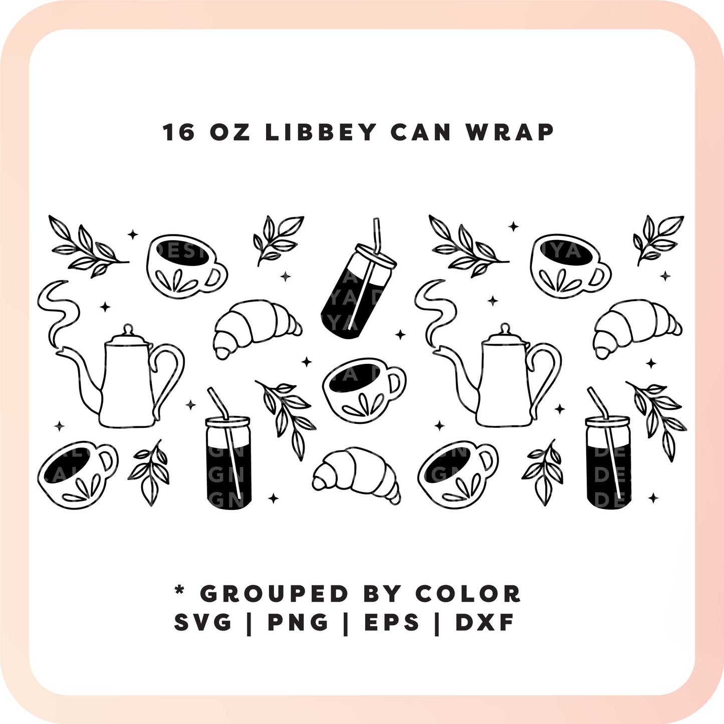 16oz Libbey Can Cup Wrap SVG | Coffee Time Outline SVG