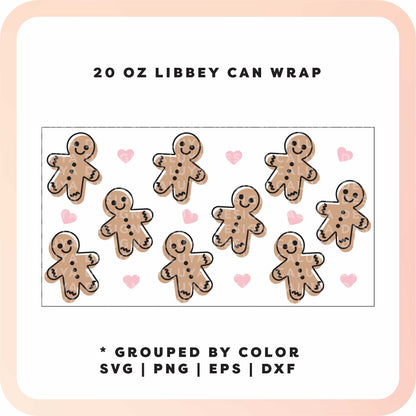 20oz Libbey Can Cup Wrap | Heart Gingerbread Man SVG