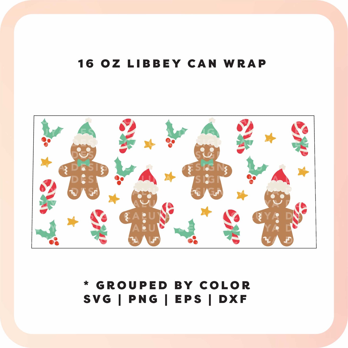 [ SVG Digital File] 16oz Libbey Can Cup Wrap | Gingerbread Man Santa SVG