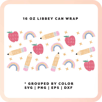 [ SVG Digital File] 16oz Libbey Can Cup Wrap | Cute School