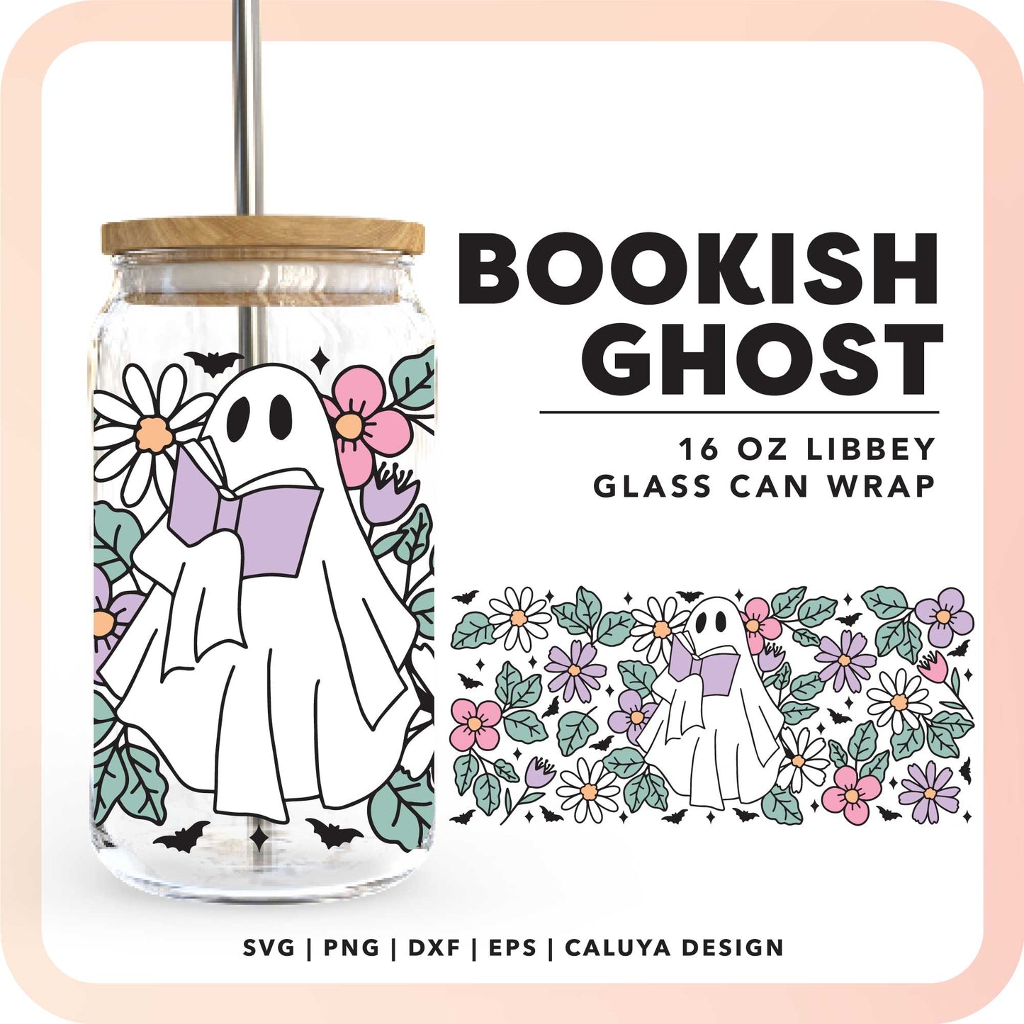 16oz Libbey Can Wrap SVG | Bookish Ghost SVG