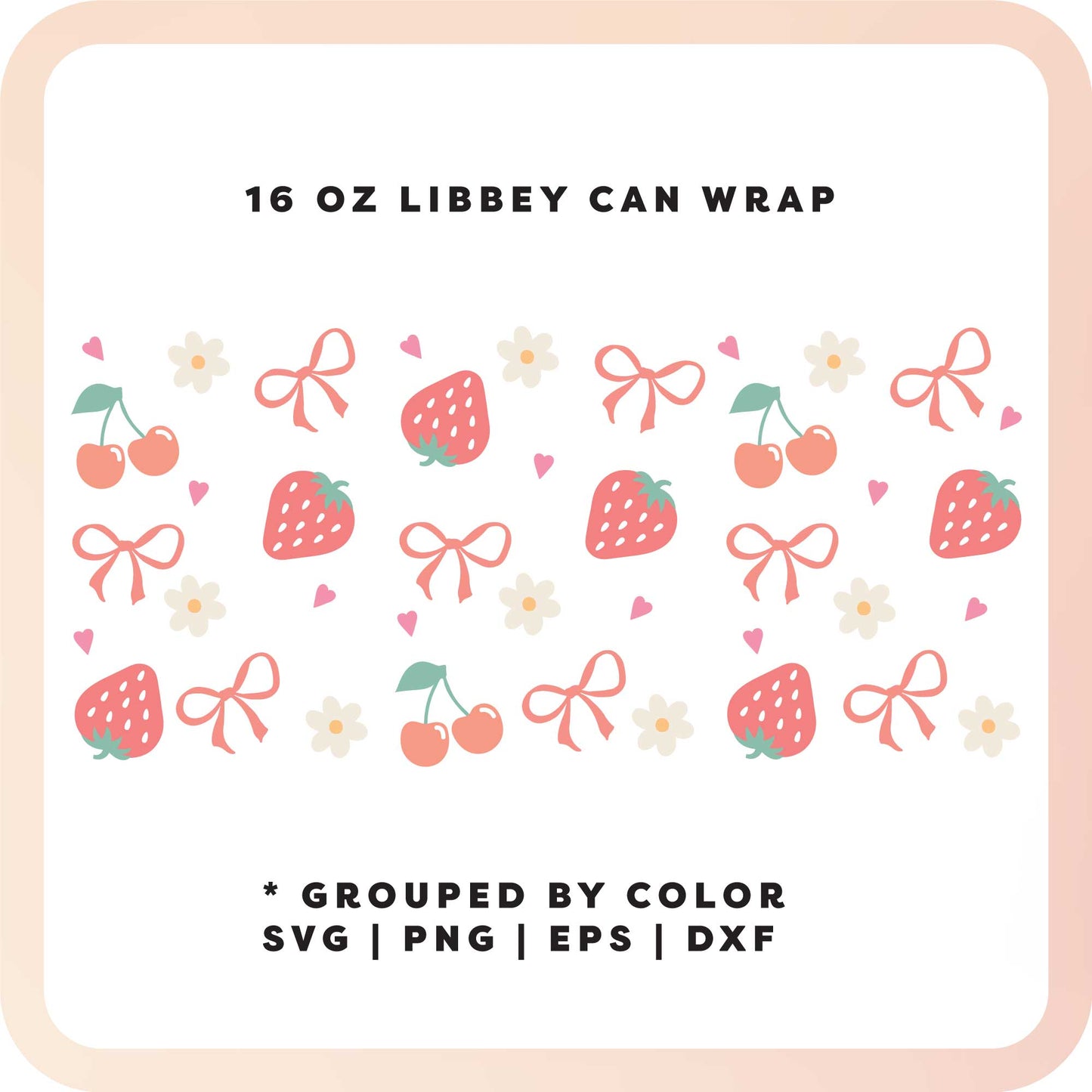 16oz Libbey Can Cup Wrap SVG | Strawberry & Bow SVG