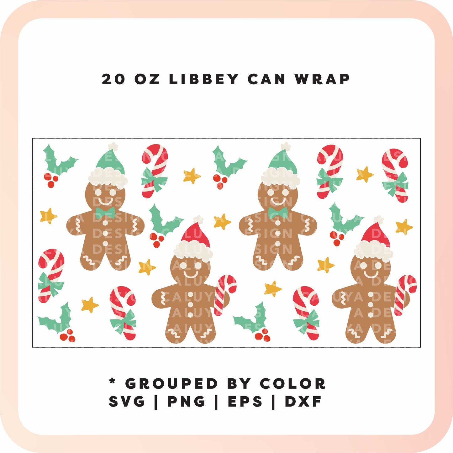 20oz Libbey Can Cup Wrap | Gingerbread Man Santa SVG