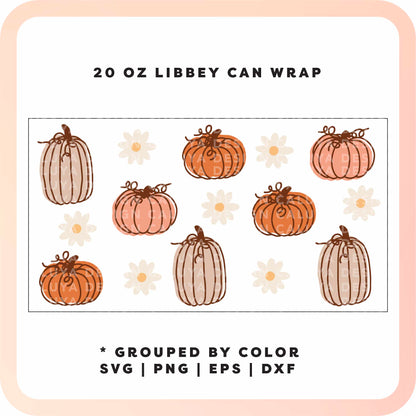 20oz Libbey Can Cup Wrap | Daisy Pumpkin SVG