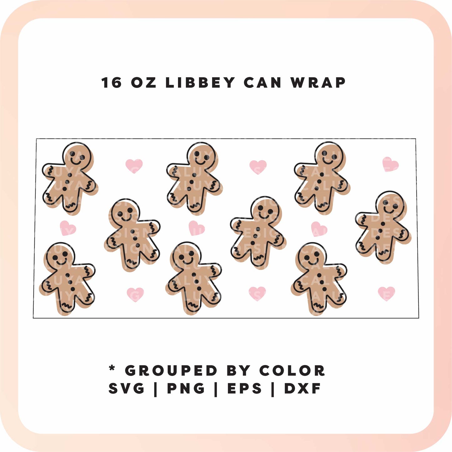 16oz Libbey Can Cup Wrap | Heart Gingerbread Man SVG