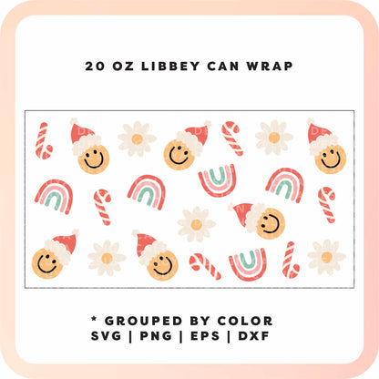 20oz Libbey Can Cup Wrap | Groovy Santa Rainbow SVG