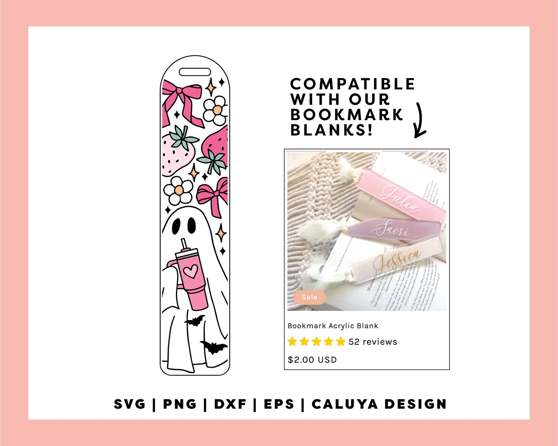 Bookmark Template SVG | Girly Ghost Bookmark SVG