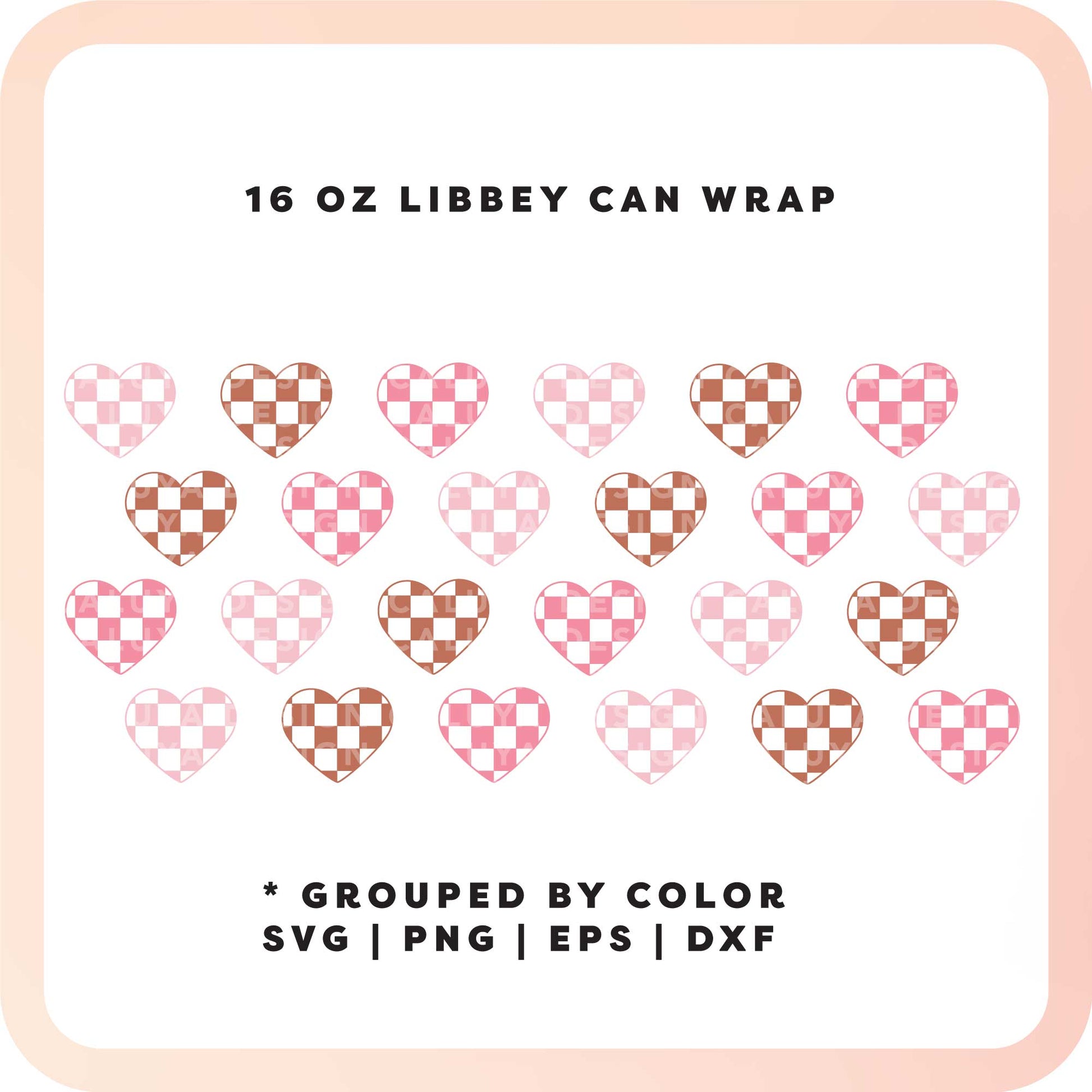 16oz Libbey Can Cup Wrap SVG | Retro Checkered Heart SVG