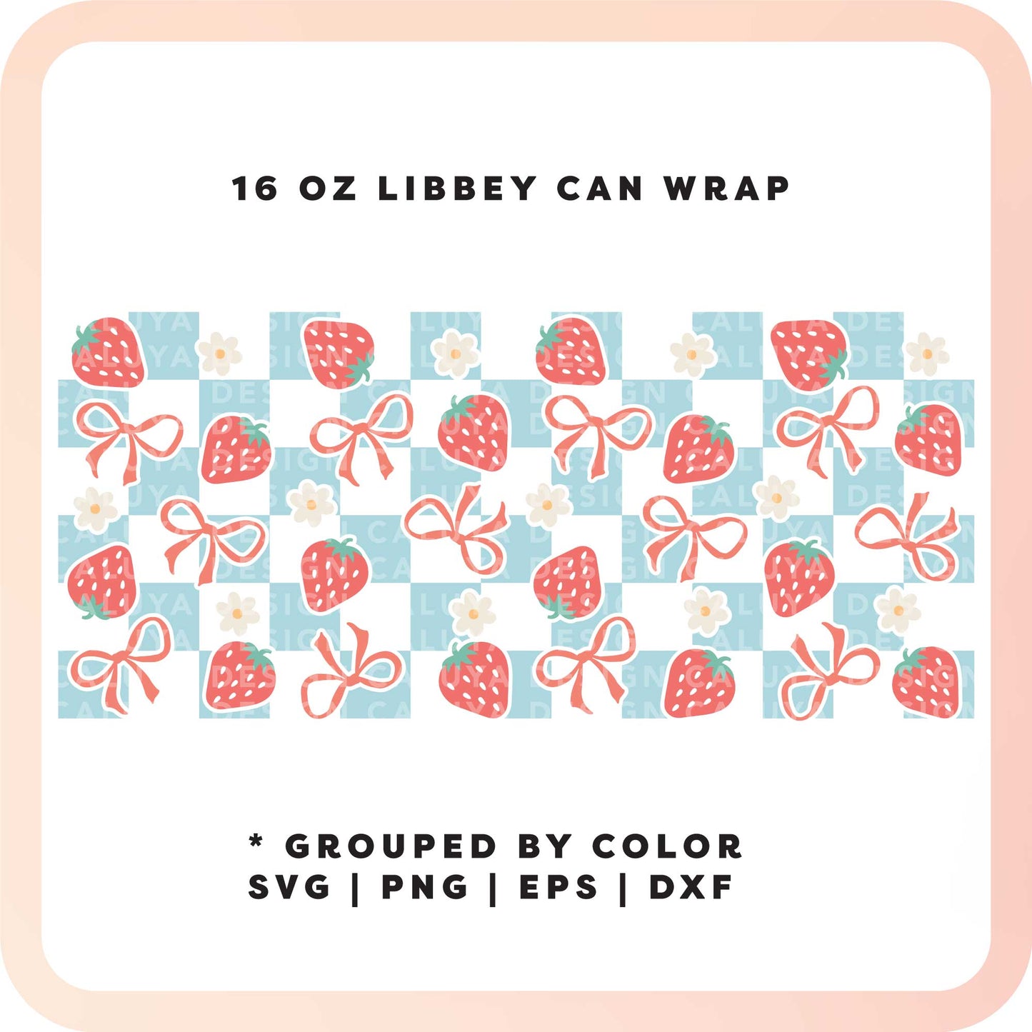 16oz Libbey Can Cup Wrap SVG | Romantic Checkered Strawberry SVG