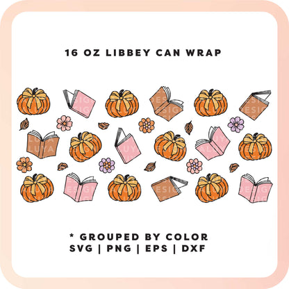 16oz Libbey Can Wrap SVG | Fall Book SVG