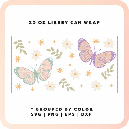 20oz Libbey Can Cup Wrap | Pastel Butterfly SVG
