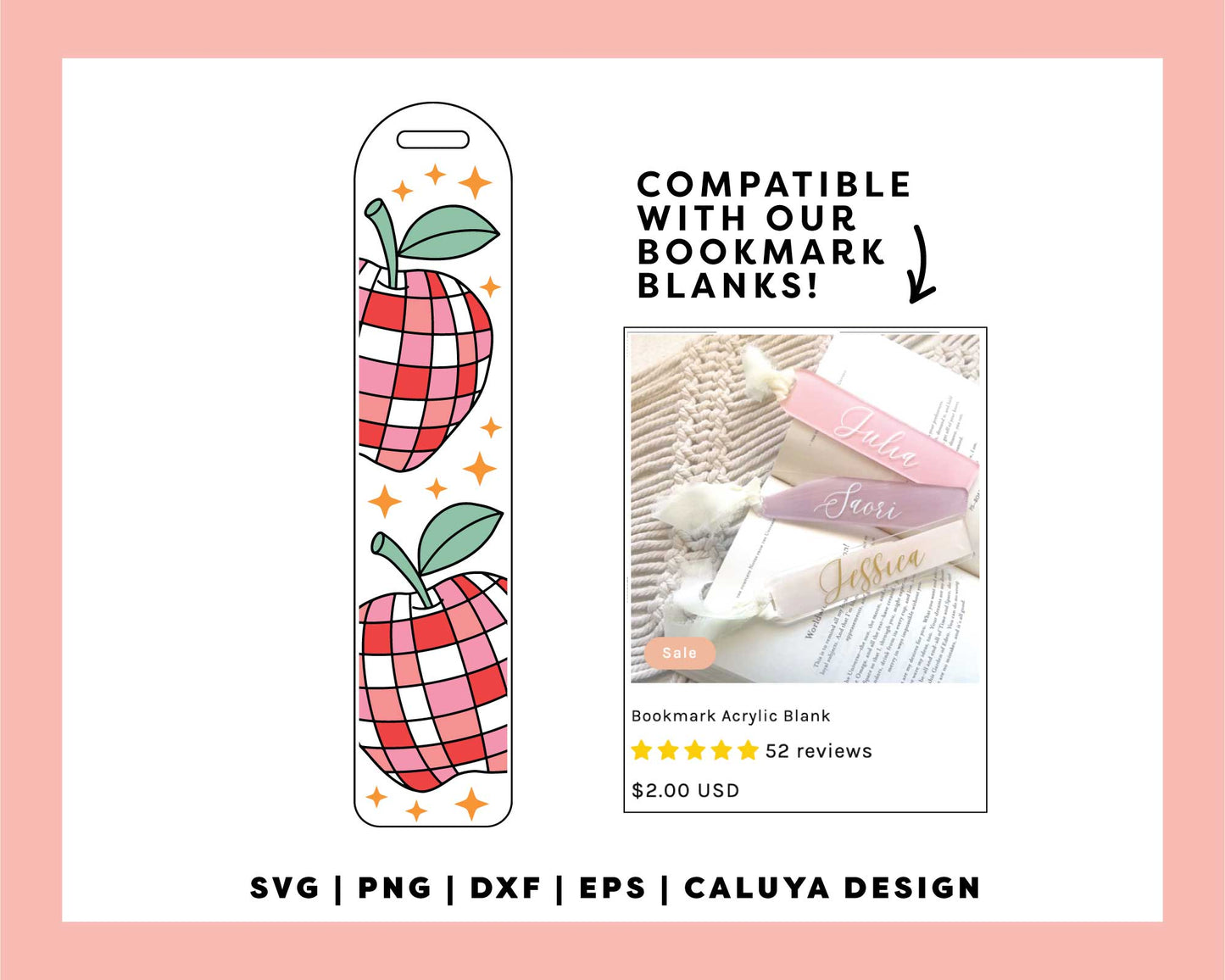 [ Digital File ] Bookmark Template SVG | Disco Apple SVG