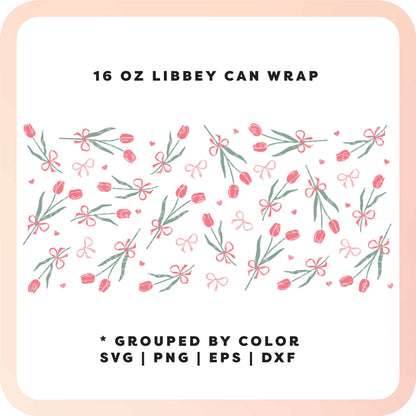 16oz Libbey Can Cup Wrap SVG | Bow Tulip SVG