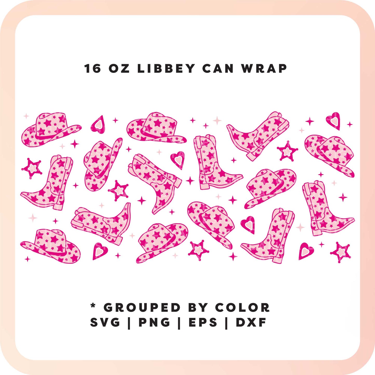 16oz Libbey Can Cup Wrap SVG | Pink Cowgirl SVG
