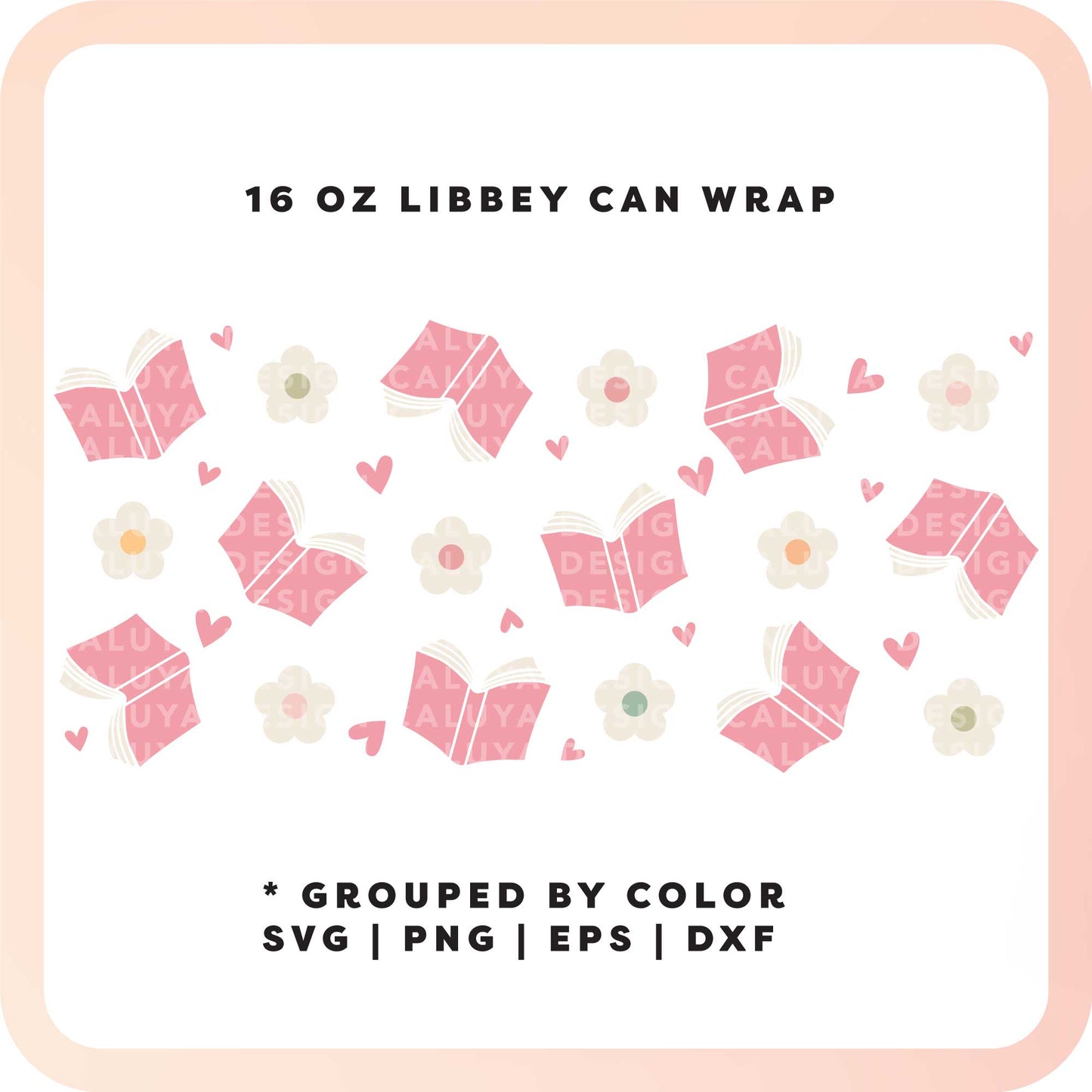 16oz Libbey Can Cup Wrap SVG | Floral Book SVG | Book Lover SVG