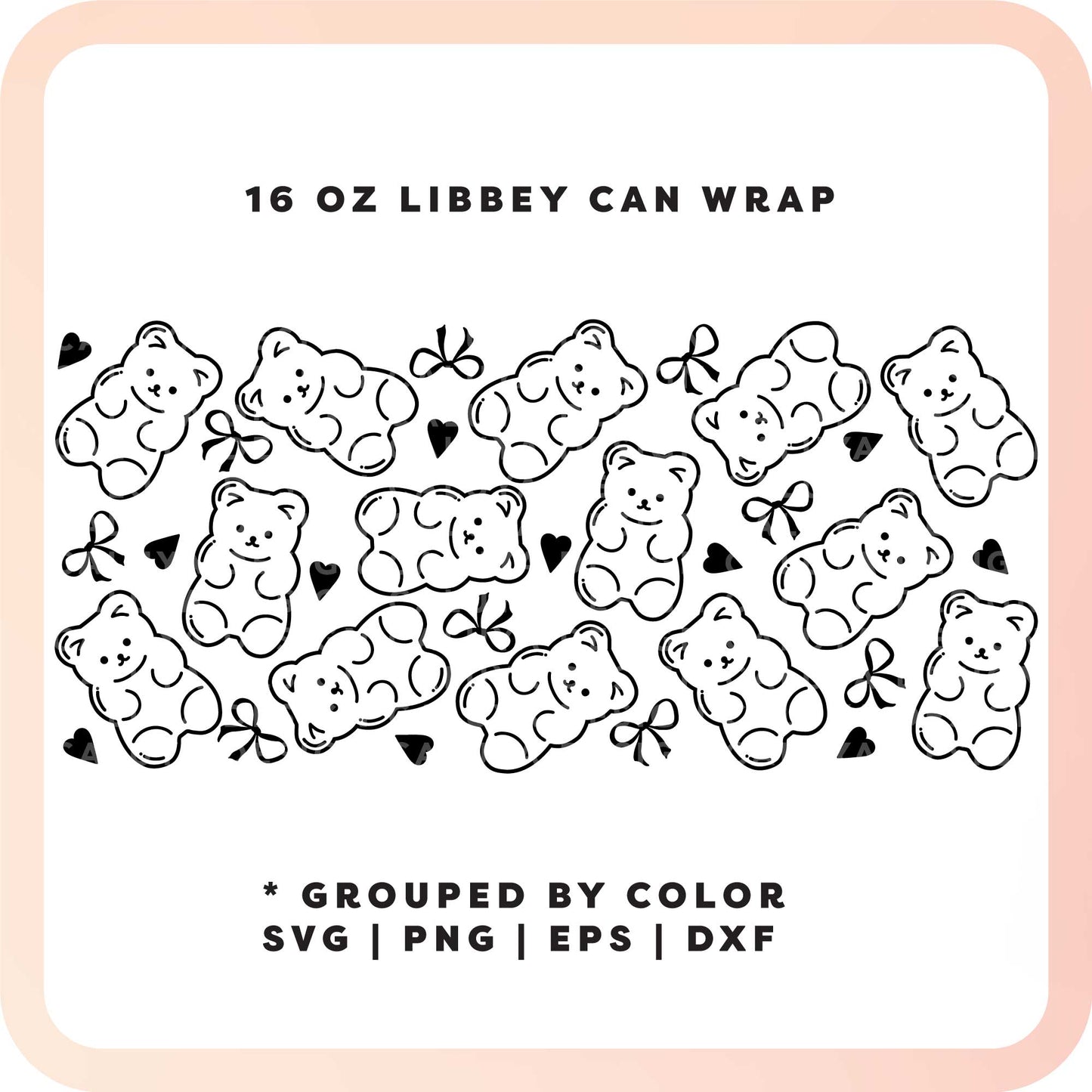 16oz Libbey Can Cup Wrap SVG | Bear And Coquette Bow SVG