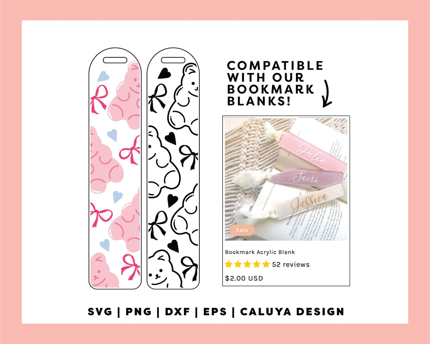 Bookmark Template SVG | Bear And Coquette Bow SVG