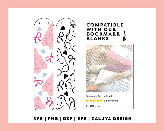 Bookmark Template SVG | Bear And Coquette Bow SVG