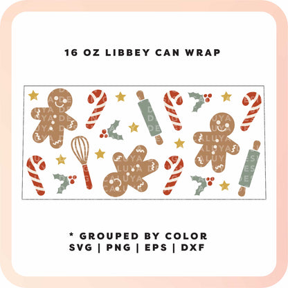 [ SVG Digital File] 16oz Libbey Can Cup Wrap | Holiday Baking SVG