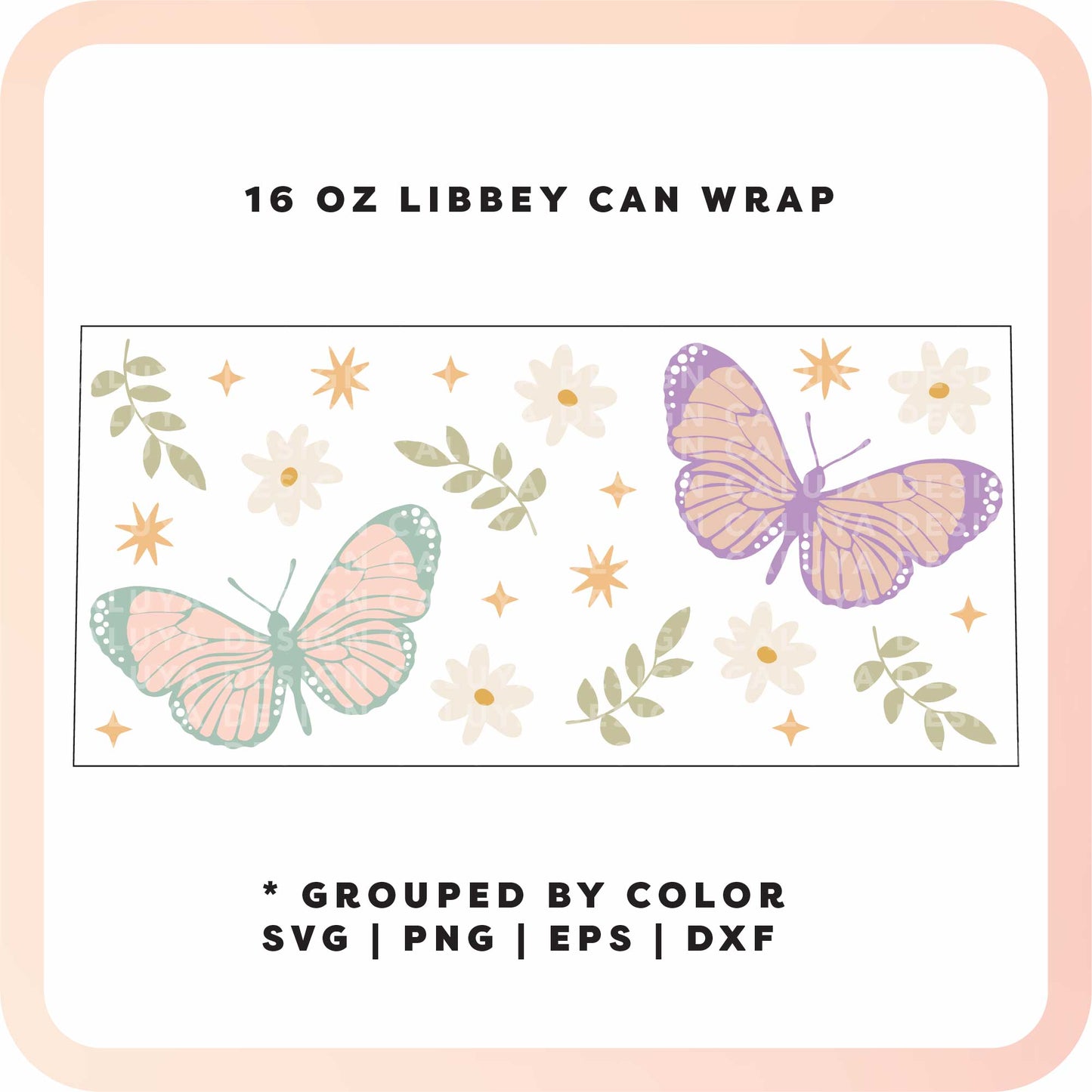 16oz Libbey Can Cup Wrap | Pastel Butterfly SVG