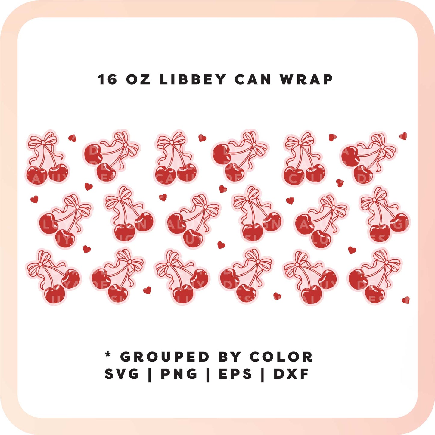 16oz Libbey Can Cup Wrap SVG | Cherry Bow SVG
