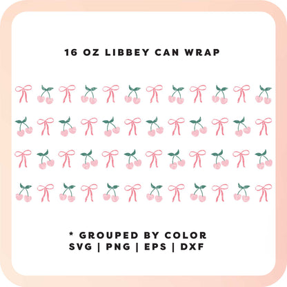 16oz Libbey Can Cup Wrap SVG | Cherry Bow SVG