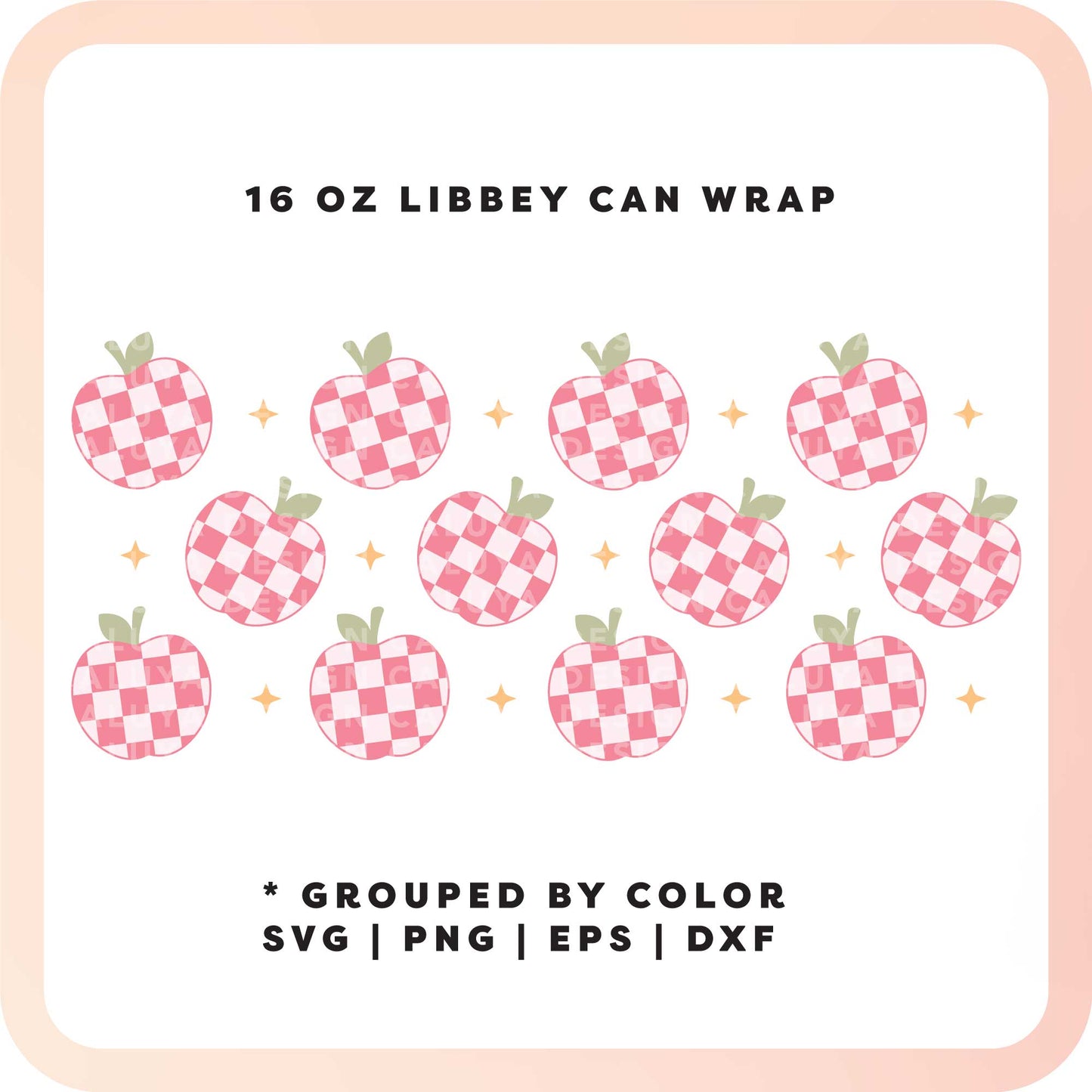 16oz Libbey Can Cup Wrap SVG | Checkered Apple SVG