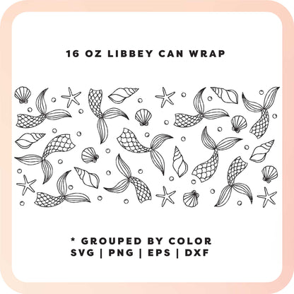 16oz Libbey Can Cup Wrap SVG | Mermaid Tail SVG