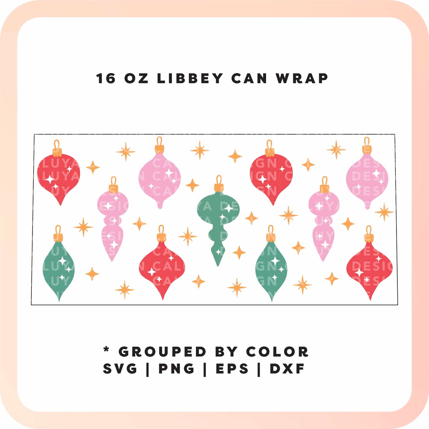 16oz Libbey Can Cup Wrap | Jolly Ornament SVG