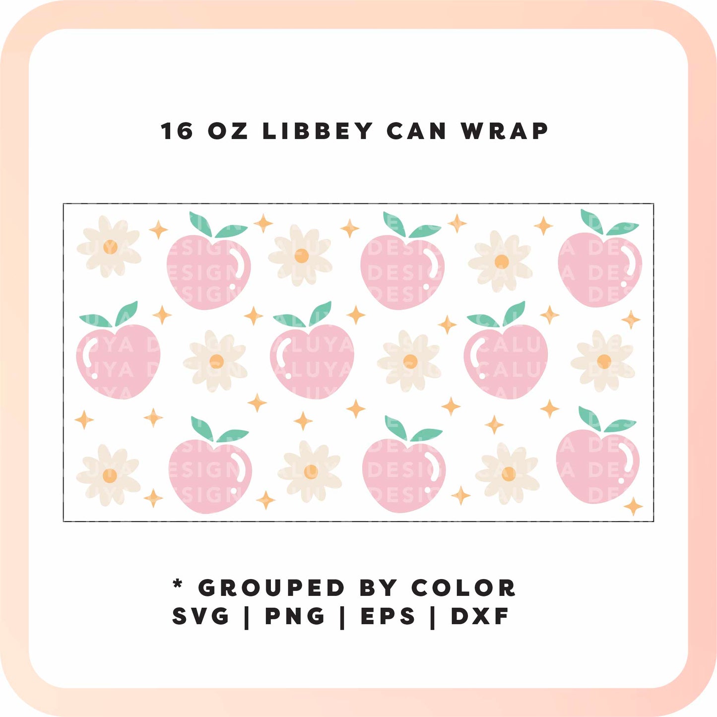 16oz Libbey Can Cup Wrap | Floral Peach SVG
