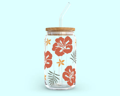 16oz Libbey Can Cup Wrap | Tropical Hibiscus SVG