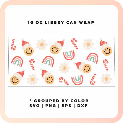 16oz Libbey Can Cup Wrap | Groovy Santa Rainbow SVG