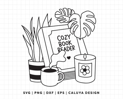 FREE Cozy Book Reader SVG | Book Lover SVG Outline Ver.