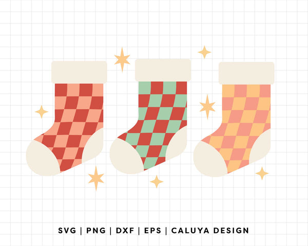 FREE Christmas Stocking SVG | Checkered Stocking SVG – Caluya Design