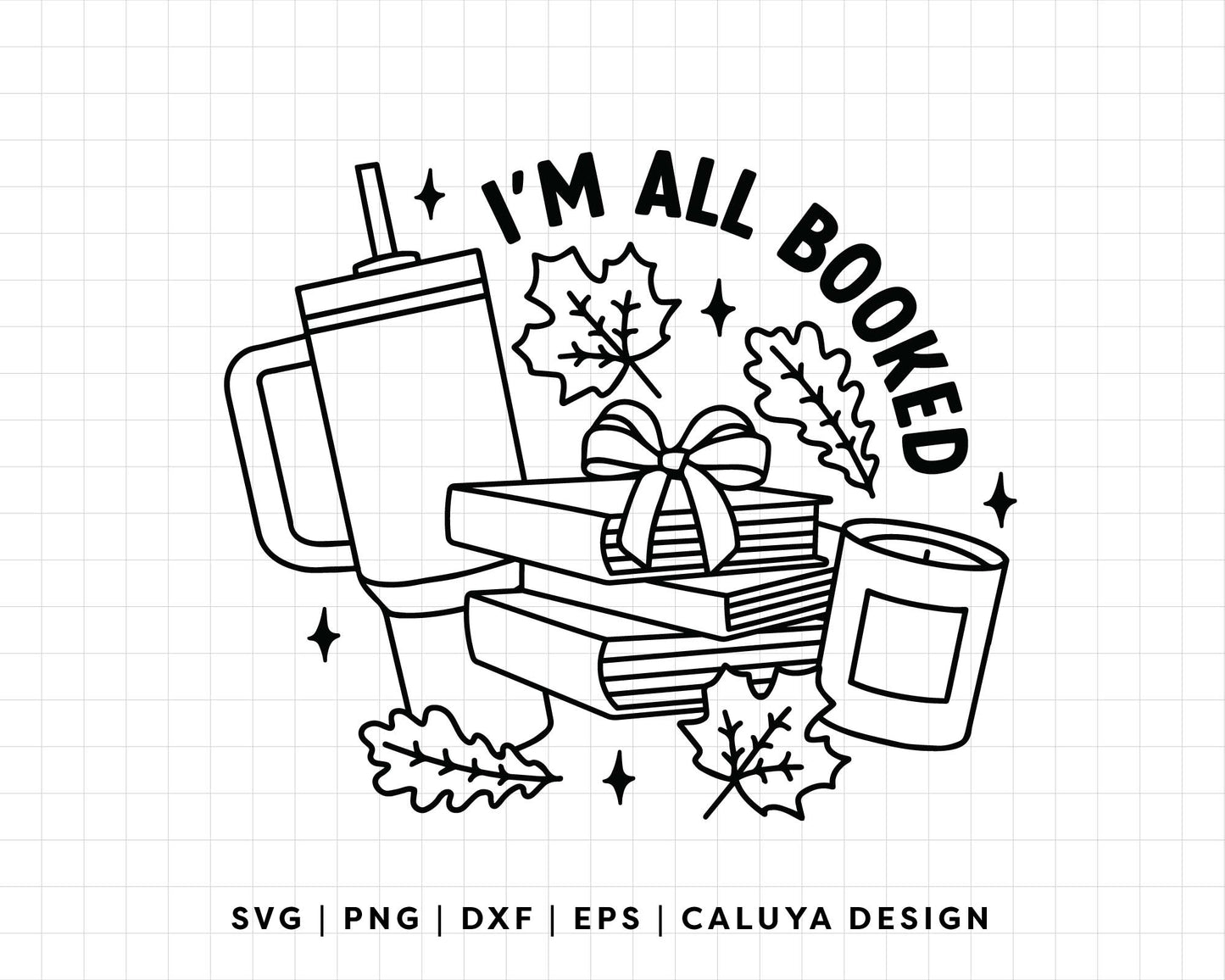 FREE I'm All Booked SVG | Fall Book Outline SVG