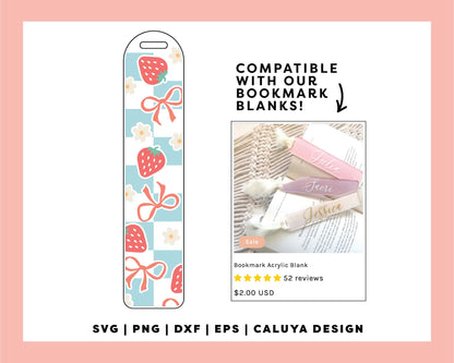 Bookmark Template SVG | Romantic Checkered Strawberry SVG