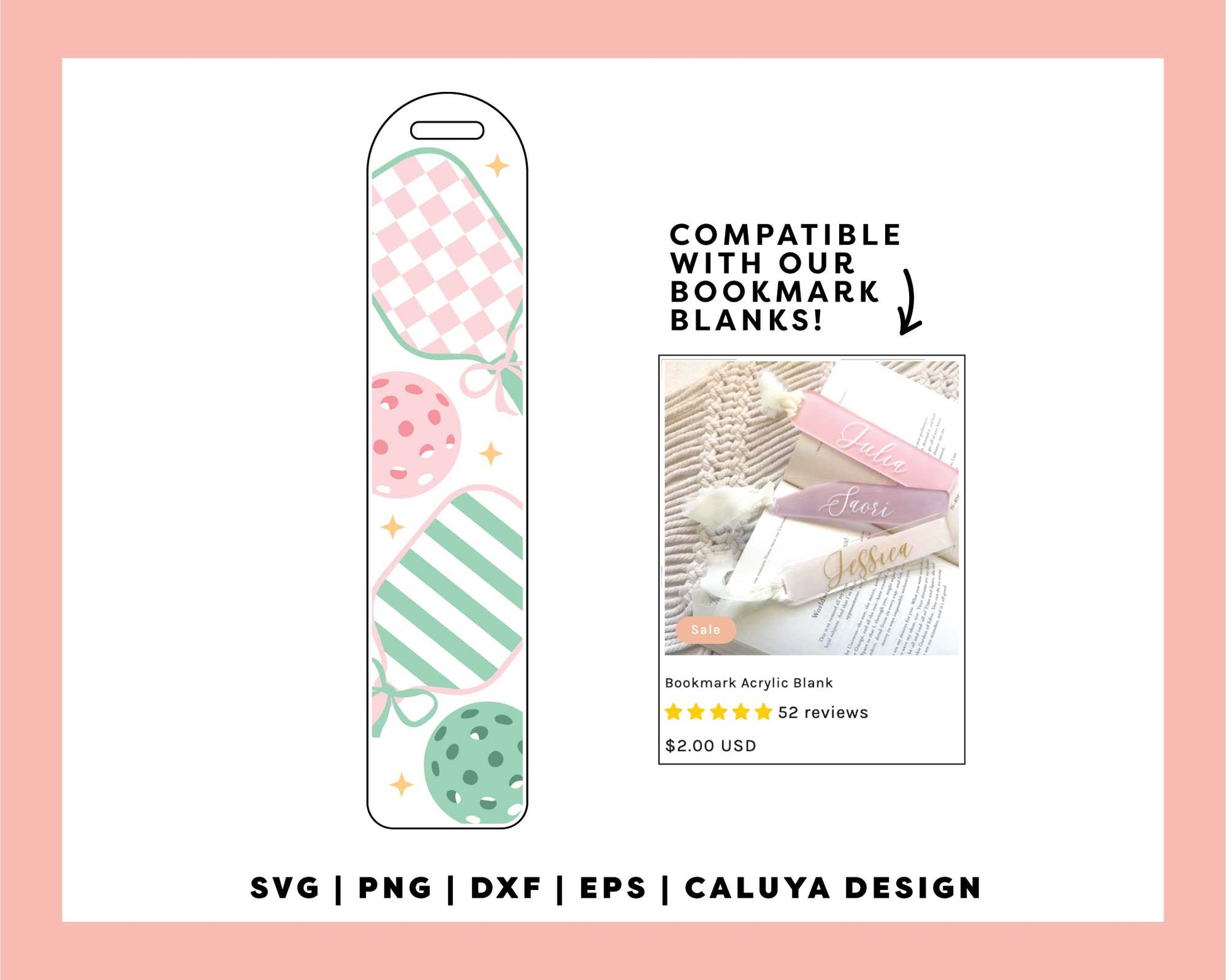 [ Digital File ] Bookmark Template SVG | Pickleball Paddle SVG