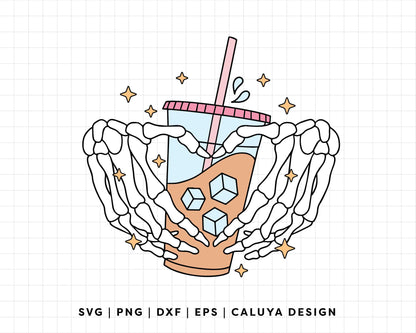 FREE Iced Coffee with Skeleton Hand SVG | Coffee Lovers SVG