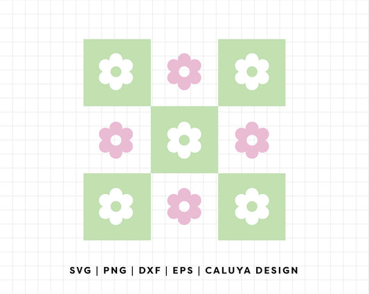 FREE Checkered Flowers SVG | Retro Spring Flower SVG