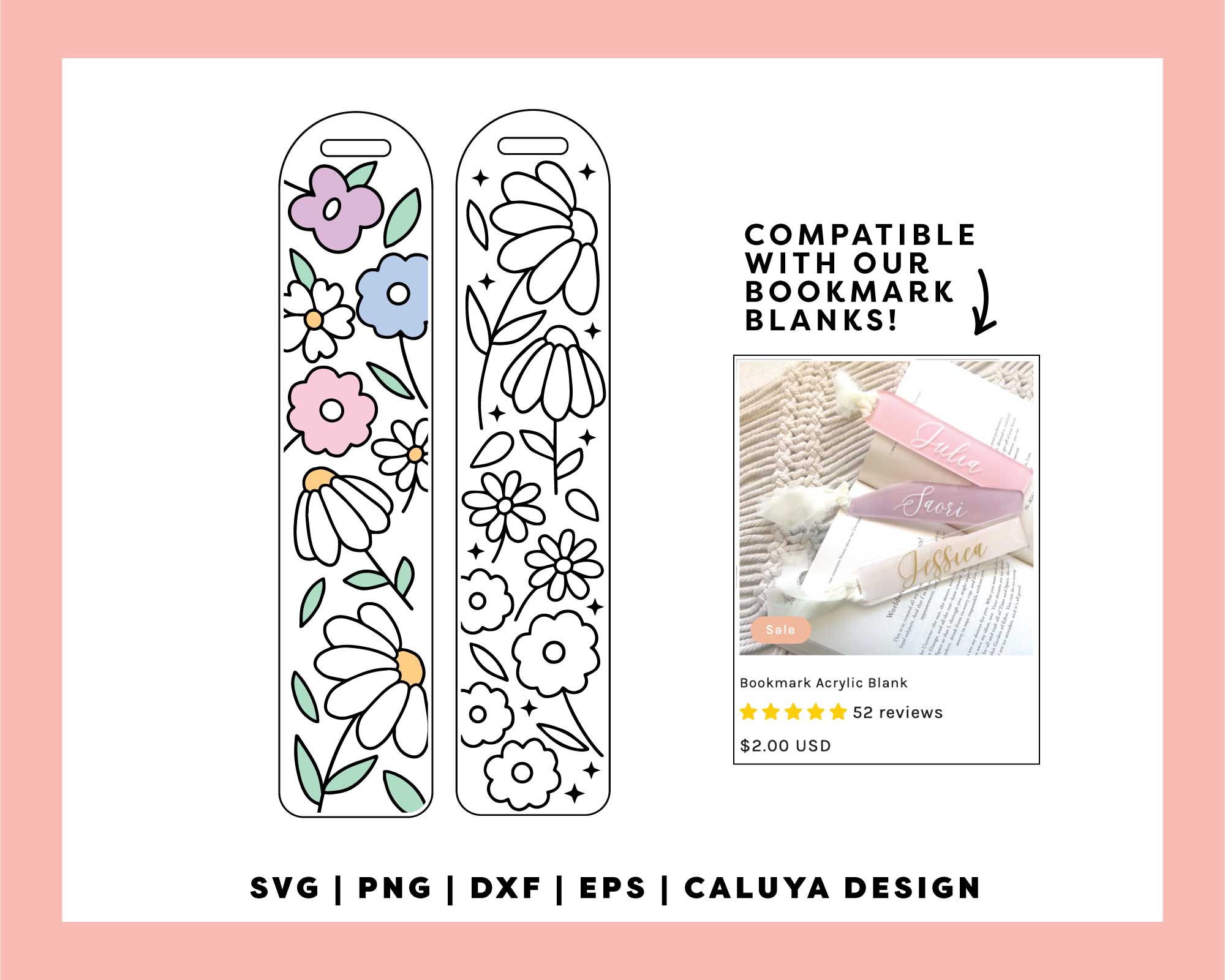[ Digital File ] Bookmark Template SVG | Spring Floral SVG – Caluya Design