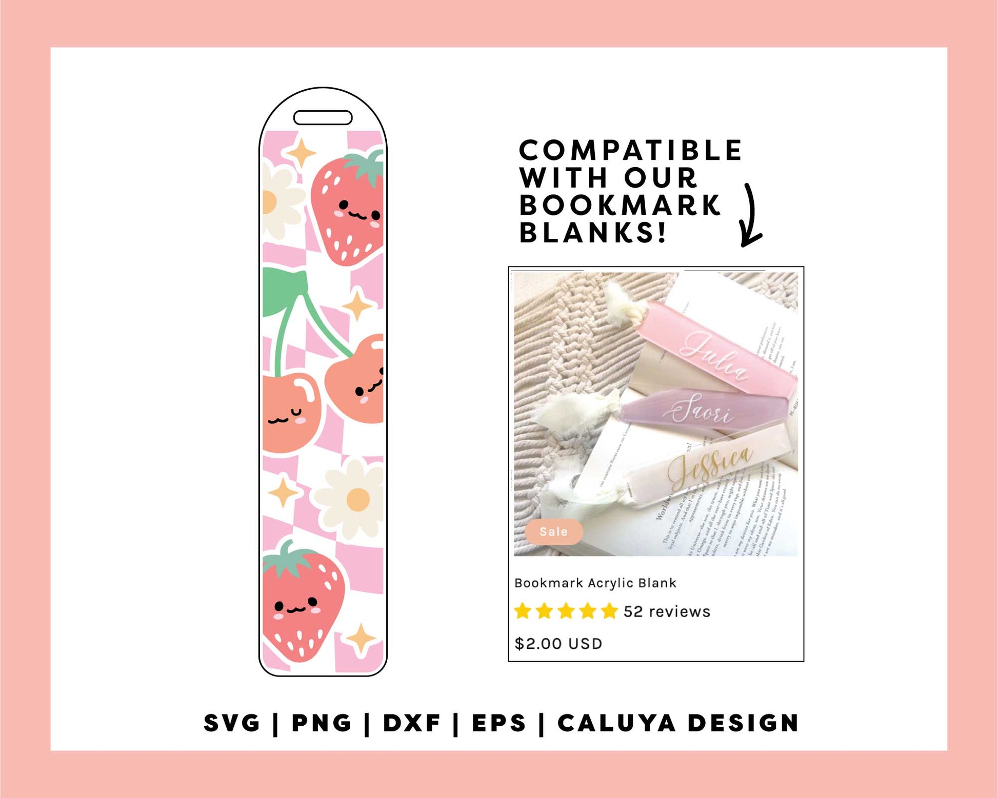 Bookmark Template SVG | Kawaii Fruits SVG