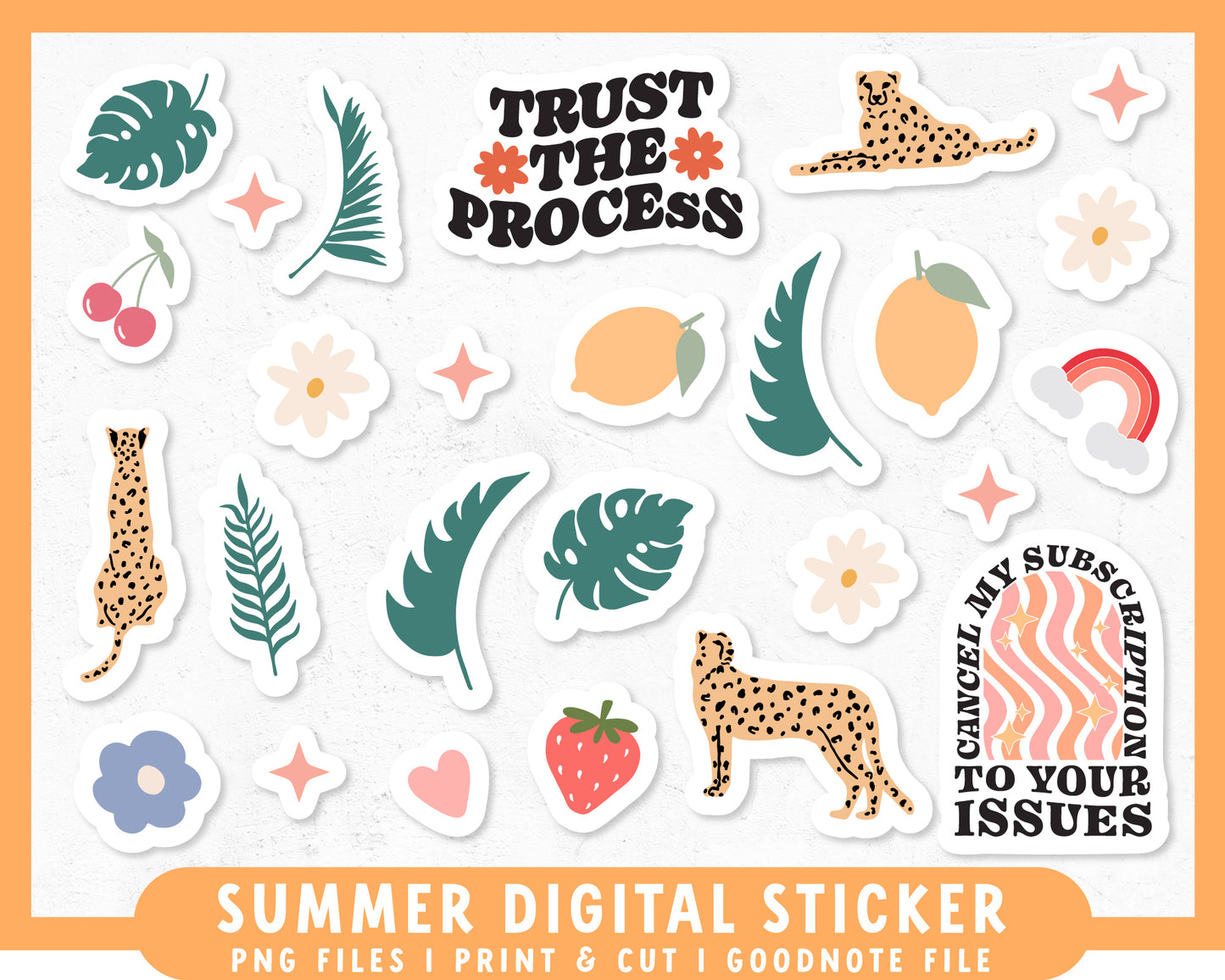 Summer Sticker Sheet PNG | For Sticker Making
