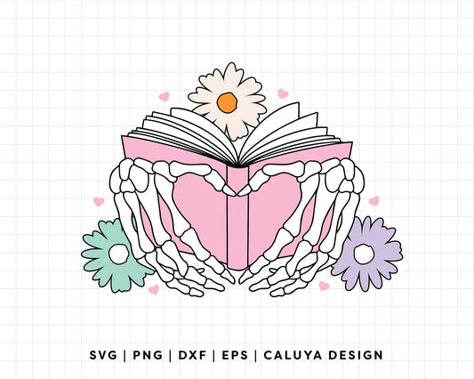 FREE Book With Skeleton Hand SVG | Book Lovers SVG