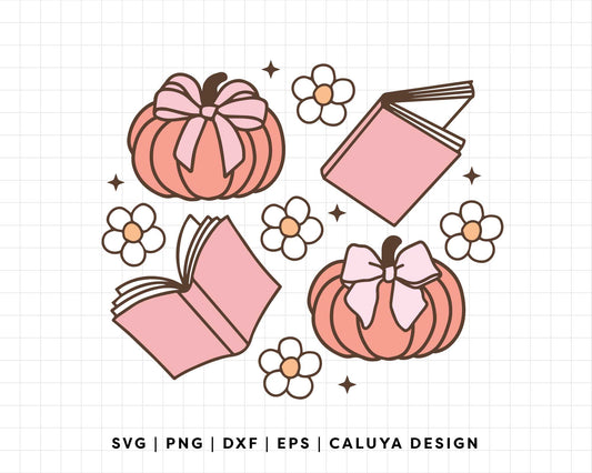 FREE Fall Book Lover SVG | Coquette Pumpkin SVG