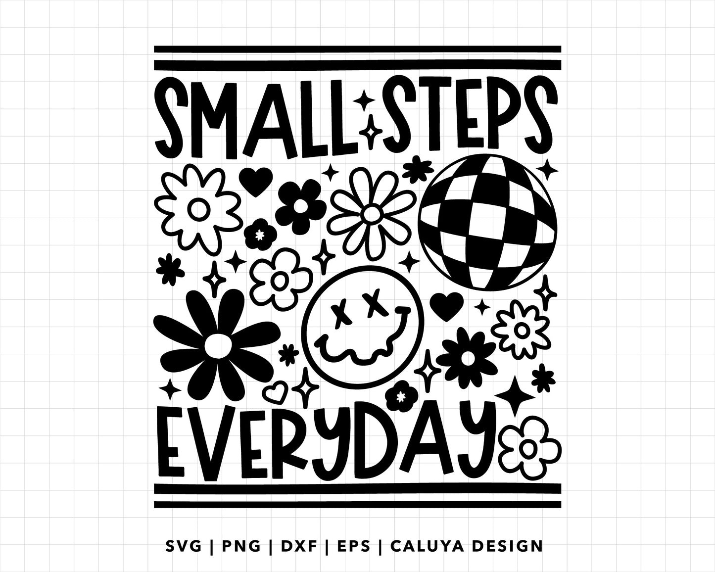 FREE Small Steps Everyday SVG | Retro Smiley Face SVG Cut File for Cricut, Cameo Silhouette | Free SVG Cut File