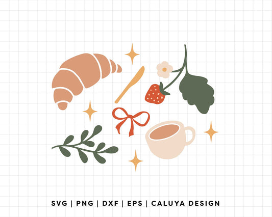FREE Coffee Time SVG | Strawberry & Croissant SVG